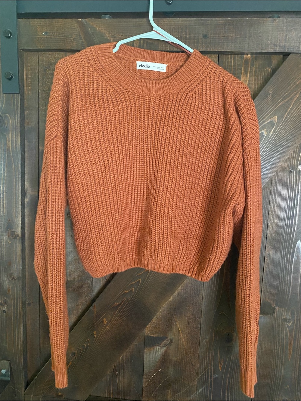 Elodie Rust Orange Chunky Ribbed Cropped Crewneck Sweater - Size L